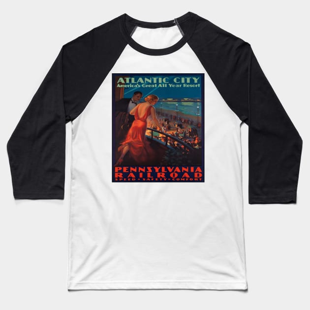 Atlantic City Balcony View 1935 Baseball T-Shirt by xposedbydesign